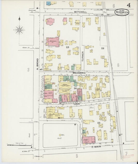 Sanborn Fire Insurance Map from Norwich, Chenango County, New York (1892), Sheet #0004 - Historic Sanborn Fire Insurance Map Print, vintage old map wall art, antique decor, genealogy gift, New York New York map