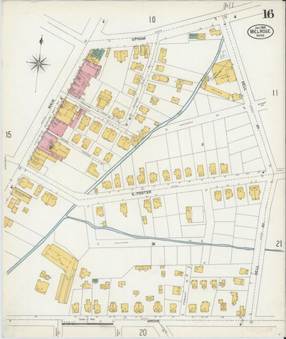 Sanborn Fire Insurance Map from Melrose, Middlesex County, Massachusetts (1903), Sheet #0016 - Historic Sanborn Fire Insurance Map Print, vintage old map wall art, antique decor, genealogy gift, Massachusetts Massachusetts map