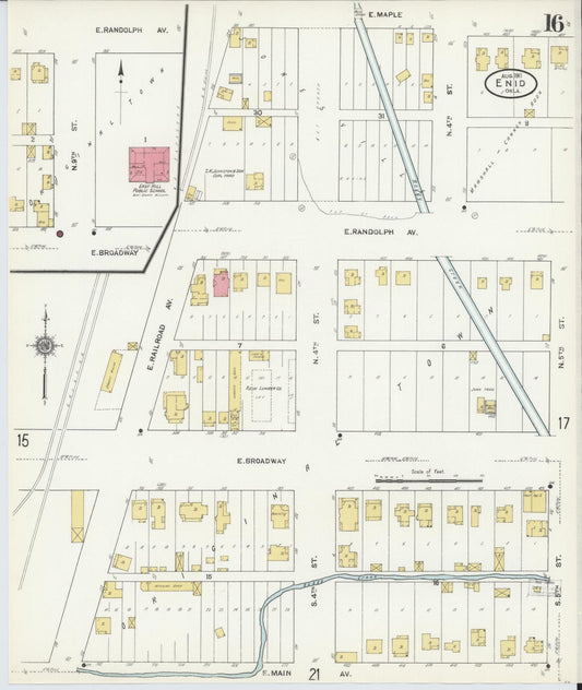 Sanborn Fire Insurance Map from Enid, Garfield County, Oklahoma (1911), Sheet #0016 - Historic Sanborn Fire Insurance Map Print, vintage old map wall art, antique decor, genealogy gift, Oklahoma Oklahoma map