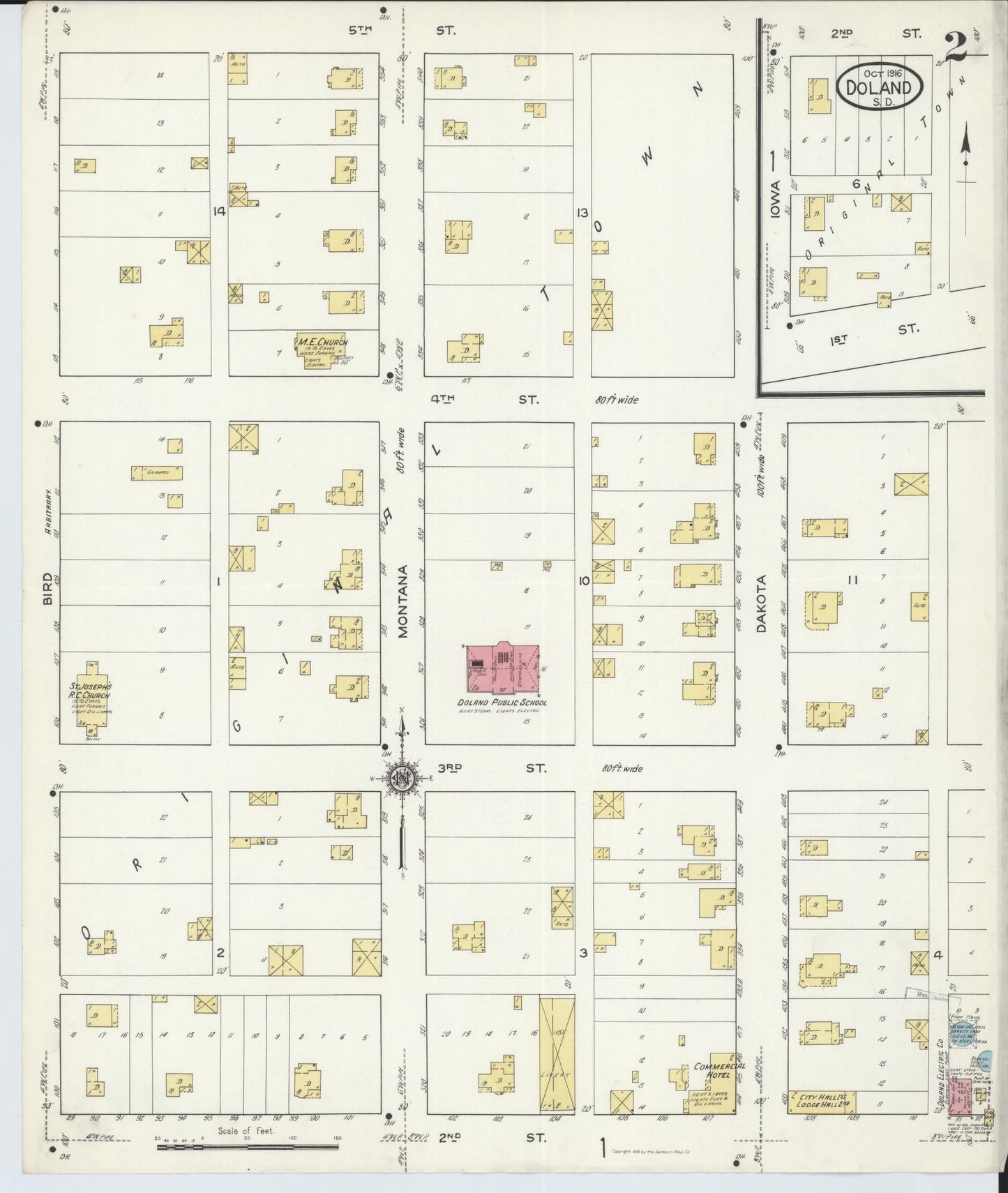 Sanborn Fire Insurance Map from Doland, Spink County, South Dakota (1916), Sheet #0002 - Historic Sanborn Fire Insurance Map Print, vintage old map wall art, antique decor, genealogy gift, South Dakota South Dakota map