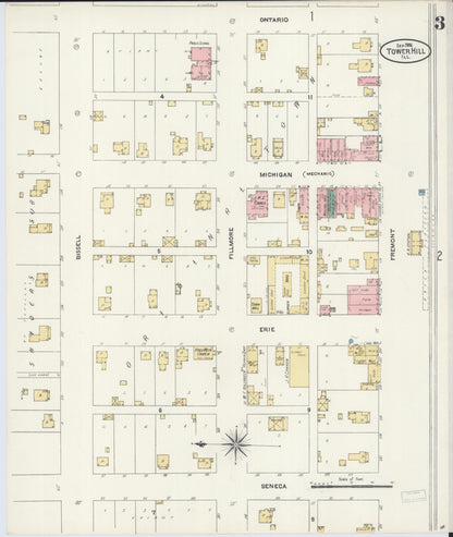 Sanborn Fire Insurance Map from Tower Hill, Shelby County, Illinois (1906), Sheet #0003 - Complete Map Set gallery image, historic Sanborn map, vintage wall art, Illinois Illinois