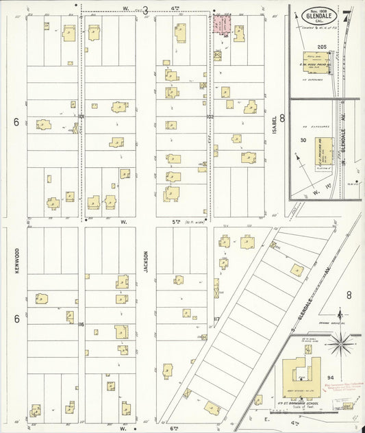 Sanborn Fire Insurance Map from Glendale, Los Angeles County, California (1908), Sheet #0007 - Historic Sanborn Fire Insurance Map Print, vintage old map wall art, antique decor, genealogy gift, California California map