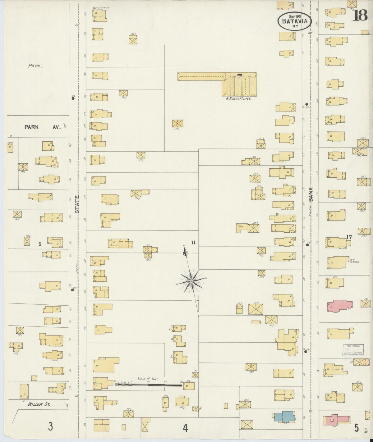 Sanborn Fire Insurance Map from Batavia, Genesee County, New York (1901), Sheet #0018 - Historic Sanborn Fire Insurance Map Print, vintage old map wall art, antique decor, genealogy gift, New York New York map