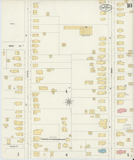 Sanborn Fire Insurance Map from Batavia, Genesee County, New York (1901), Sheet #0018 - Historic Sanborn Fire Insurance Map Print, vintage old map wall art, antique decor, genealogy gift, New York New York map
