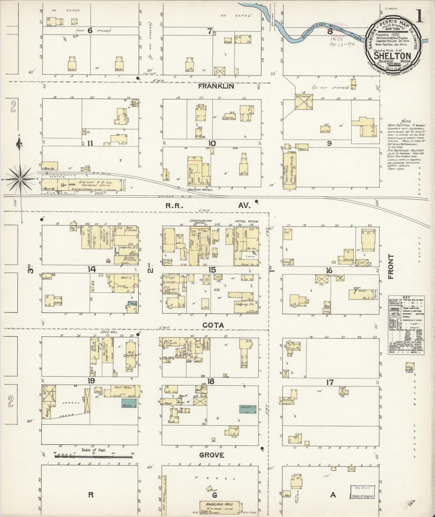 Sanborn Fire Insurance Map from Shelton, Mason County, Washington (1893), Sheet #0001 - Complete Map Set gallery image, historic Sanborn map, vintage wall art, Washington Washington