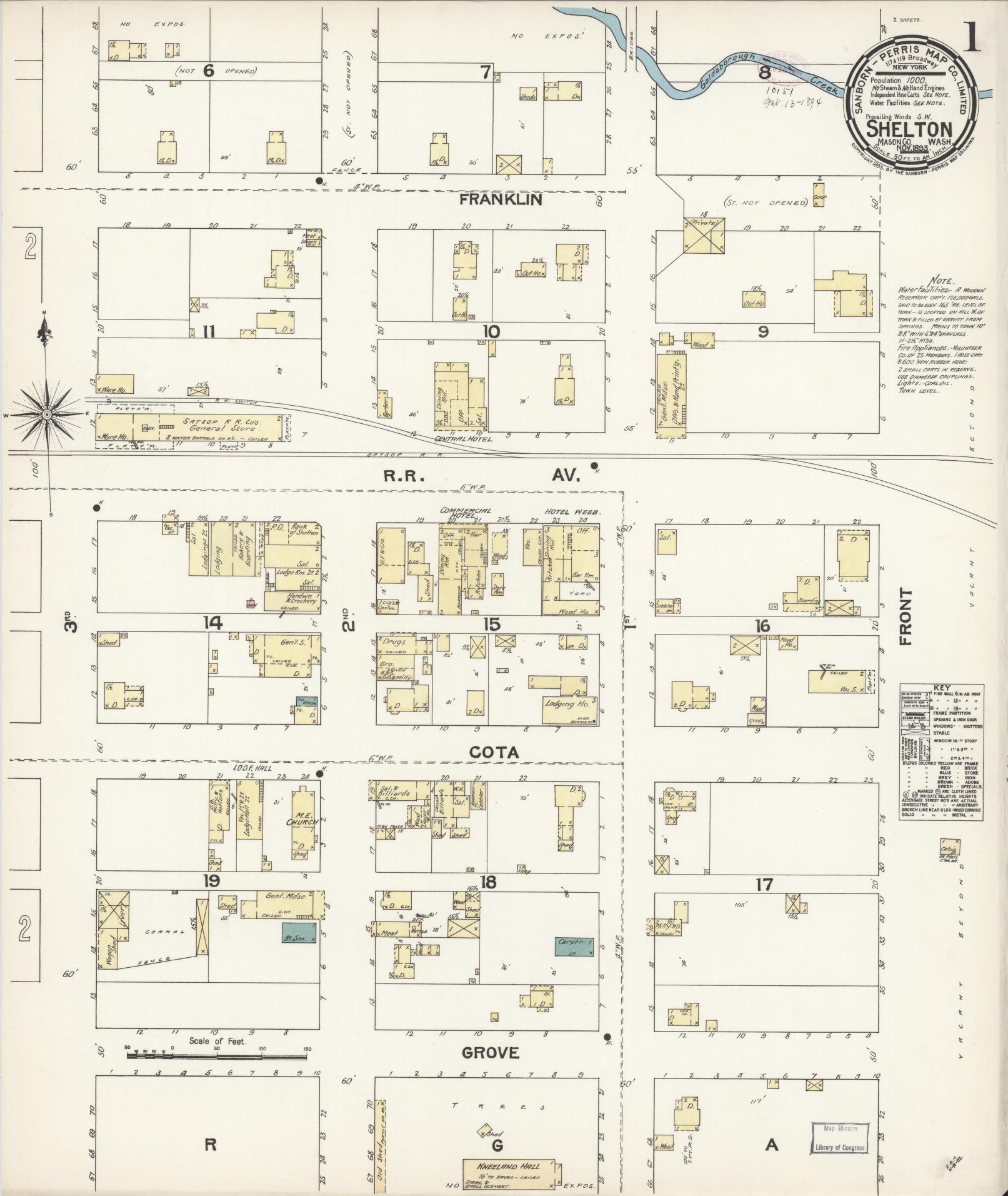 Sanborn Fire Insurance Map from Shelton, Mason County, Washington (1893), Sheet #0001 - Complete Map Set gallery image, historic Sanborn map, vintage wall art, Washington Washington