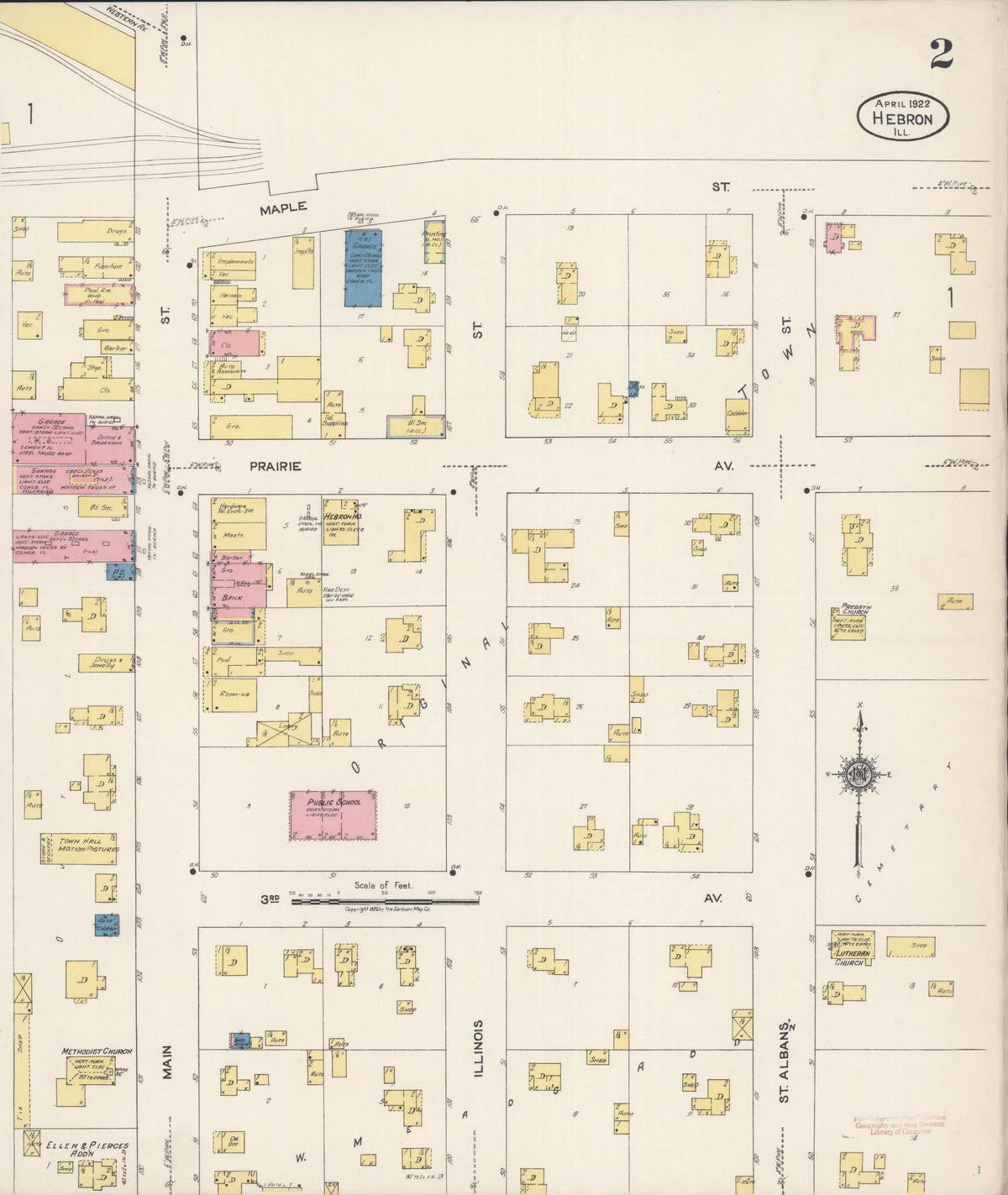 Sanborn Fire Insurance Map from Hebron, McHenry County, Illinois (1922), Sheet #0002 - Complete Map Set gallery image, historic Sanborn map, vintage wall art, Illinois Illinois