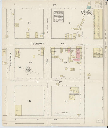 Sanborn Fire Insurance Map from Livermore, Alameda County, California (1884), Sheet #0003 - Complete Map Set gallery image, historic Sanborn map, vintage wall art, California California