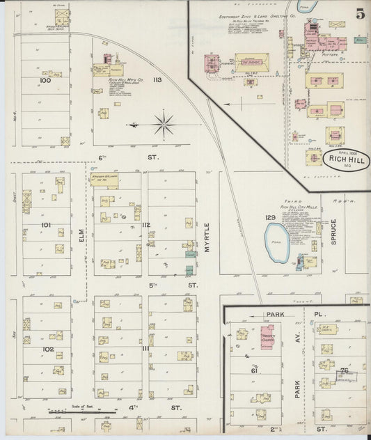 Sanborn Fire Insurance Map from Rich Hill, Bates County, Missouri (1888), Sheet #0005 - Historic Sanborn Fire Insurance Map Print, vintage old map wall art, antique decor, genealogy gift, Missouri Missouri map
