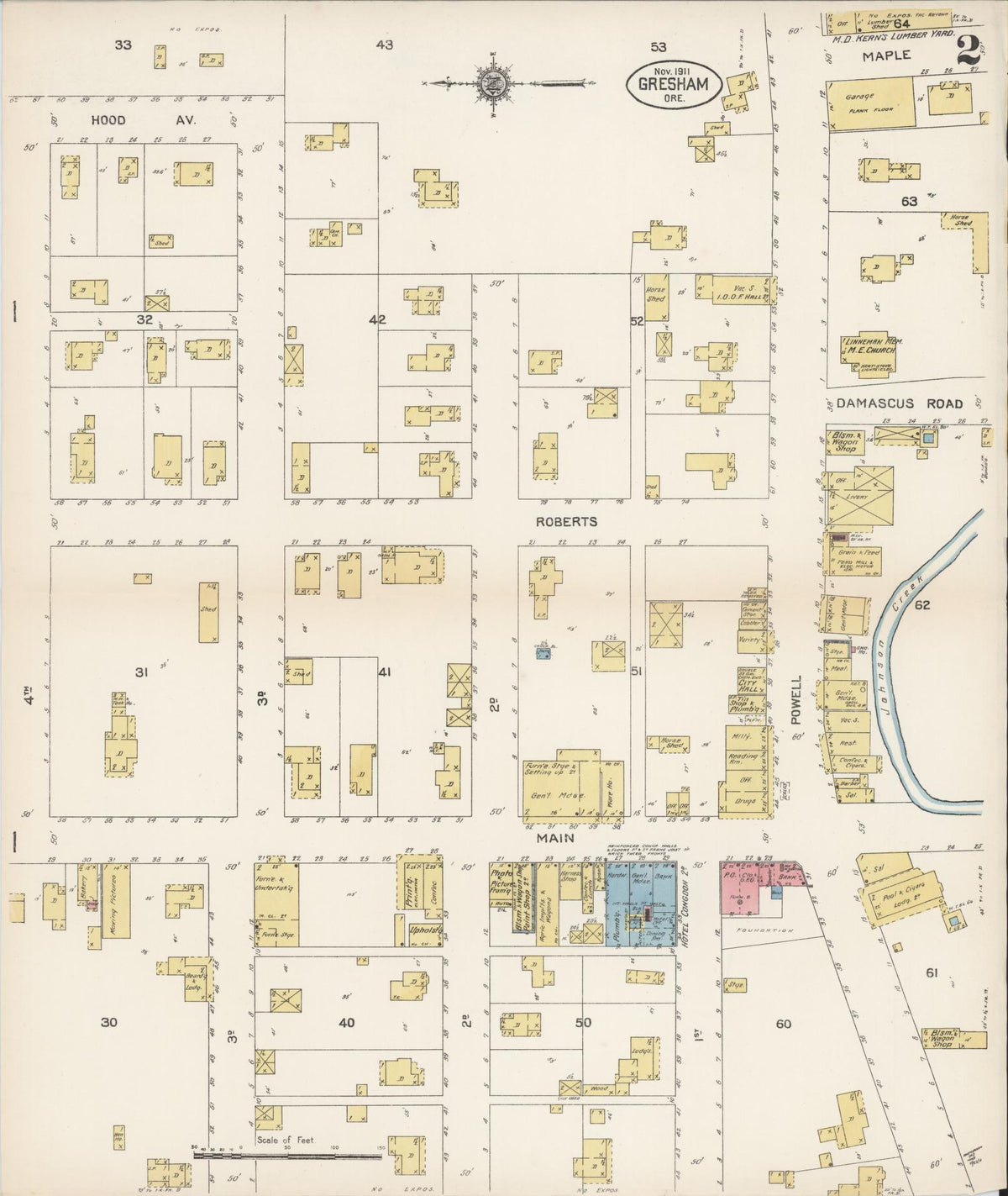 Sanborn Fire Insurance Map from Gresham, Multnomah County, Oregon (1911), Sheet #0002 - Historic Sanborn Fire Insurance Map Print, vintage old map wall art, antique decor, genealogy gift, Oregon Oregon map