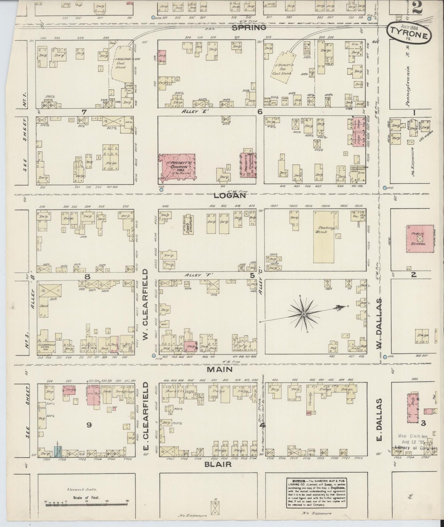 Sanborn Fire Insurance Map from Tyrone, Blair County, Pennsylvania (1884), Sheet #0002 - Complete Map Set gallery image, historic Sanborn map, vintage wall art, Pennsylvania Pennsylvania