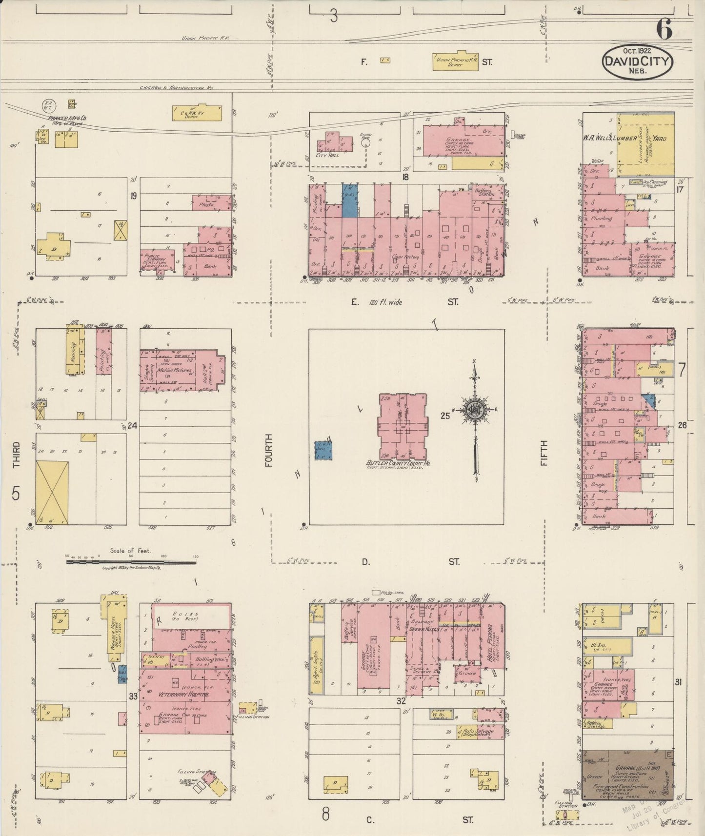 Sanborn Fire Insurance Map from David City, Butler County, Nebraska (1922), Sheet #0006 - Complete Map Set gallery image, historic Sanborn map, vintage wall art, Nebraska Nebraska