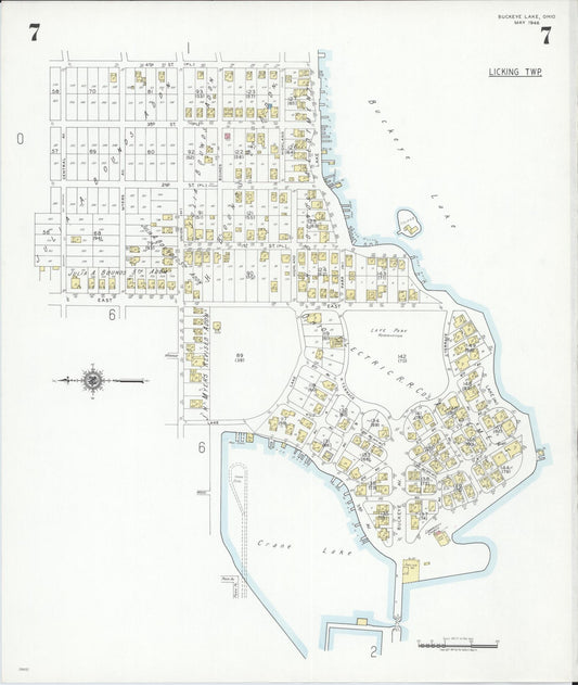 Sanborn Fire Insurance Map from Buckeye Lake, Licking County, Ohio (1946), Sheet #0007 - Historic Sanborn Fire Insurance Map Print, vintage old map wall art, antique decor, genealogy gift, Ohio Ohio map