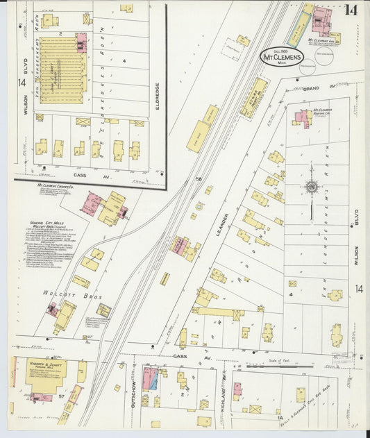 Sanborn Fire Insurance Map from Mount Clemens, Macomb County, Michigan (1909), Sheet #0014 - Historic Sanborn Fire Insurance Map Print, vintage old map wall art, antique decor, genealogy gift, Michigan Michigan map