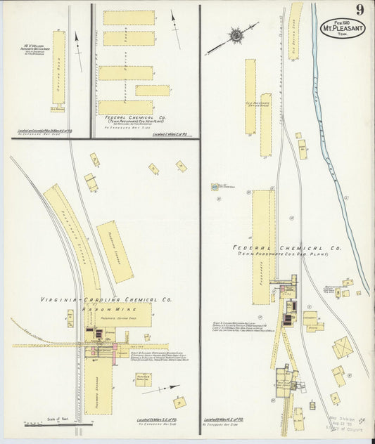 Sanborn Fire Insurance Map from Mount Pleasant, Maury County, Tennessee (1910), Sheet #0009 - Historic Sanborn Fire Insurance Map Print, vintage old map wall art, antique decor, genealogy gift, Tennessee Tennessee map