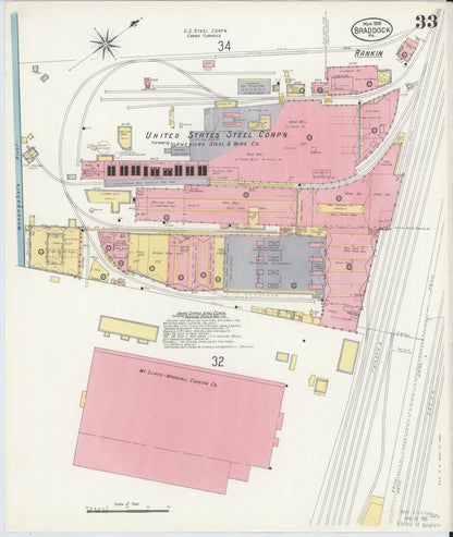Sanborn Fire Insurance Map from Braddock, Allegheny County, Pennsylvania (1908), Sheet #0033 - Complete Map Set gallery image, historic Sanborn map, vintage wall art, Pennsylvania Pennsylvania