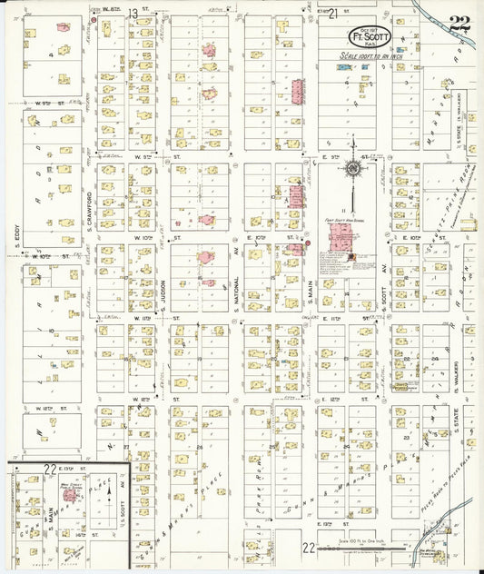 Sanborn Fire Insurance Map from Fort Scott, Bourbon County, Kansas (1917), Sheet #0022 - Historic Sanborn Fire Insurance Map Print, vintage old map wall art, antique decor, genealogy gift, Kansas Kansas map