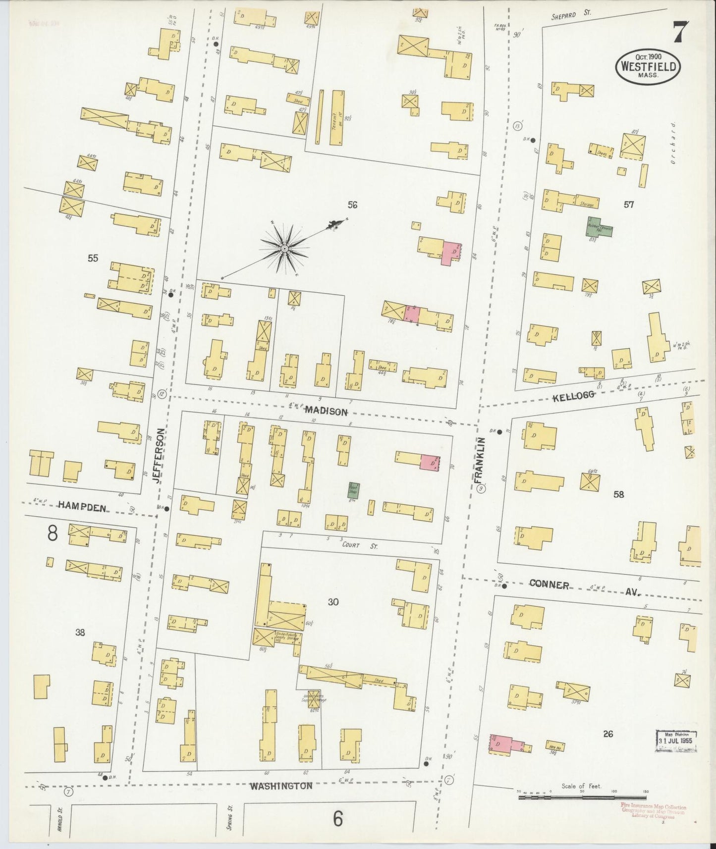 Sanborn Fire Insurance Map from Westfield, Hampden County, Massachusetts (1900), Sheet #0007 - Complete Map Set gallery image, historic Sanborn map, vintage wall art, Massachusetts Massachusetts
