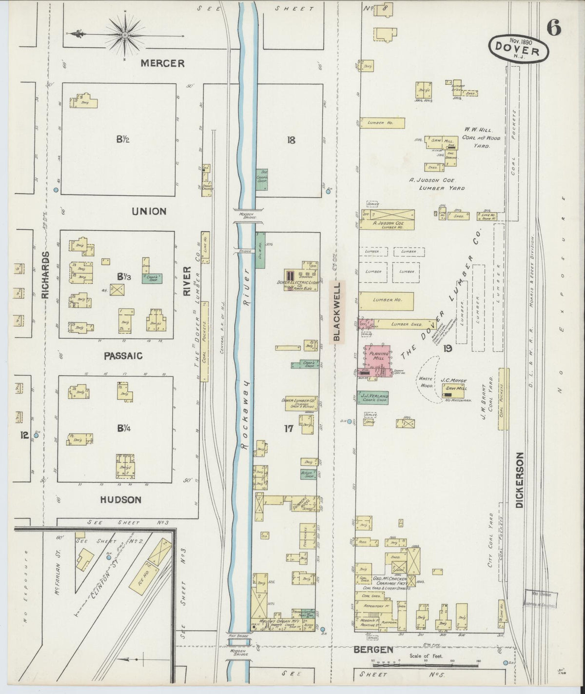 Sanborn Fire Insurance Map from Dover, Morris County, New Jersey (1890), Sheet #0006 - Complete Map Set gallery image, historic Sanborn map, vintage wall art, New Jersey New Jersey