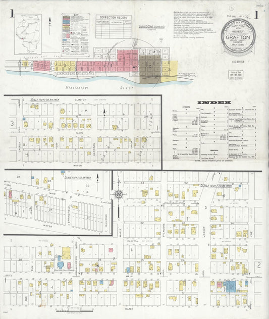 Sanborn Fire Insurance Map from Grafton, Jersey County, Illinois (1936), Sheet #0001 - Historic Sanborn Fire Insurance Map Print, vintage old map wall art, antique decor, genealogy gift, Illinois Illinois map