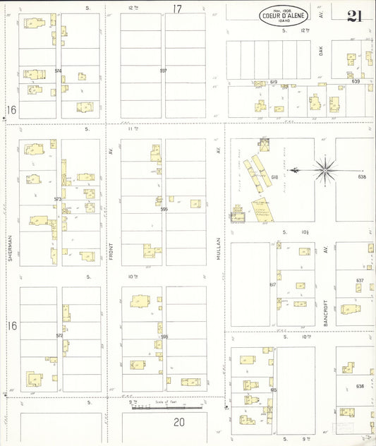 Sanborn Fire Insurance Map from Coeur D'alene, Kootenai County, Idaho (1908), Sheet #0021 - Historic Sanborn Fire Insurance Map Print, vintage old map wall art, antique decor, genealogy gift, Idaho Idaho map