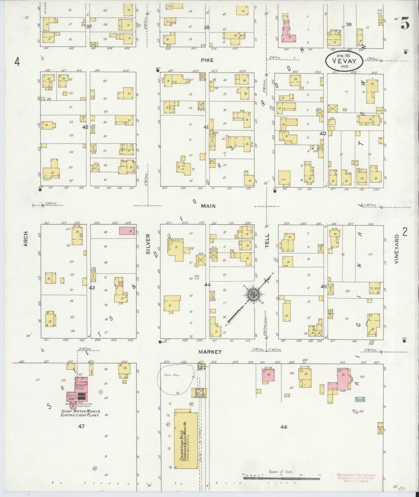 Sanborn Fire Insurance Map from Vevay, Switzerland County, Indiana (1911), Sheet #0005 - Complete Map Set gallery image, historic Sanborn map, vintage wall art, Indiana Indiana