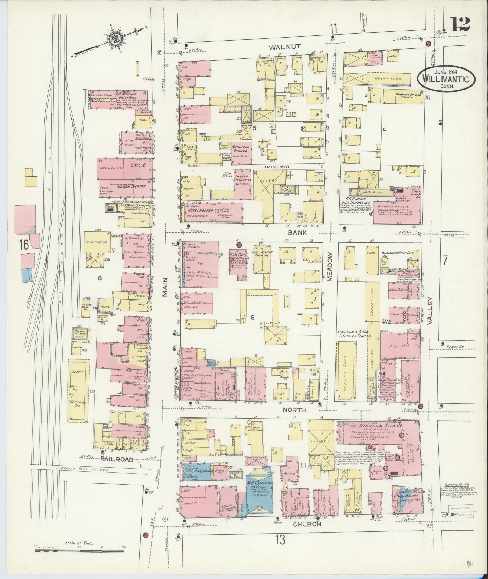 Sanborn Fire Insurance Map from Willimantic, Windham County, Connecticut (1914), Sheet #0012 - Historic Sanborn Fire Insurance Map Print, vintage old map wall art, antique decor, genealogy gift, Connecticut Connecticut map