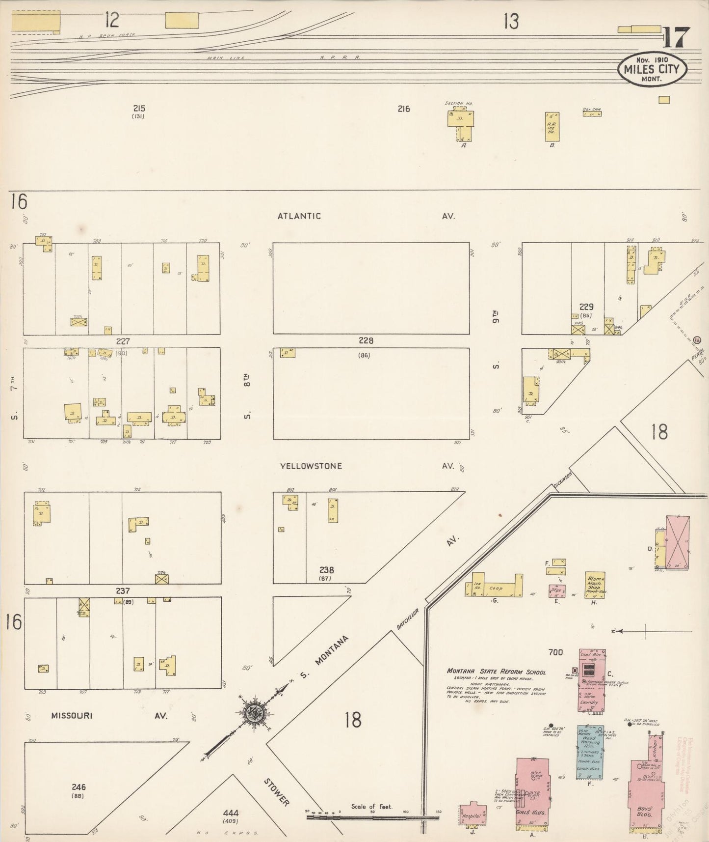Sanborn Fire Insurance Map from Miles City, Custer County, Montana (1910), Sheet #0017 - Complete Map Set gallery image, historic Sanborn map, vintage wall art, Montana Montana