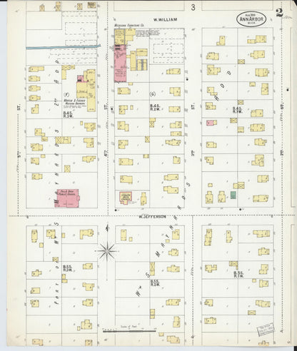 Sanborn Fire Insurance Map from Ann Arbor, Washtenaw County, Michigan (1899), Sheet #0002 - Complete Map Set gallery image, historic Sanborn map, vintage wall art, Michigan Michigan