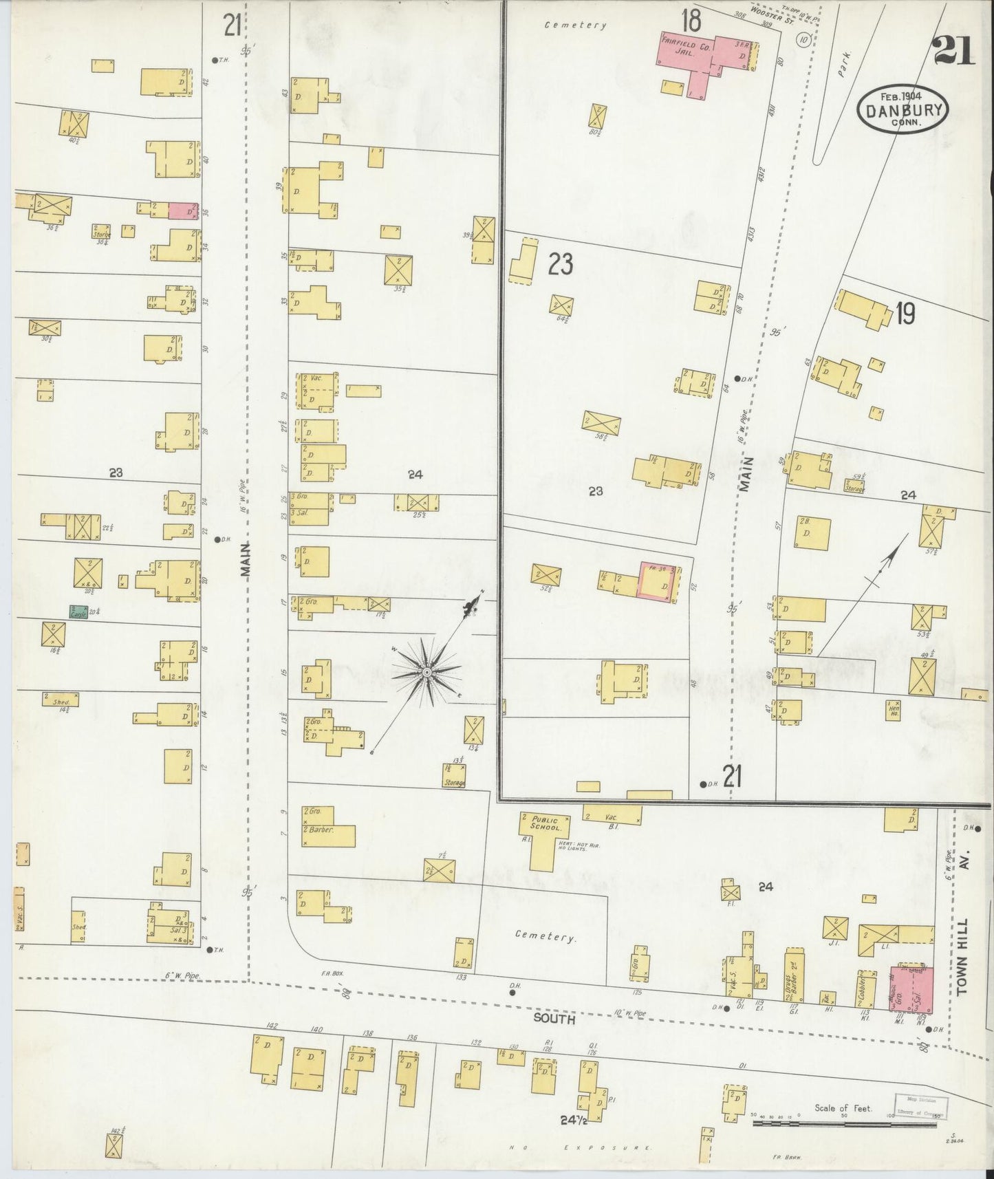 Sanborn Fire Insurance Map from Danbury, Fairfield County, Connecticut (1904), Sheet #0021 - Complete Map Set gallery image, historic Sanborn map, vintage wall art, Connecticut Connecticut