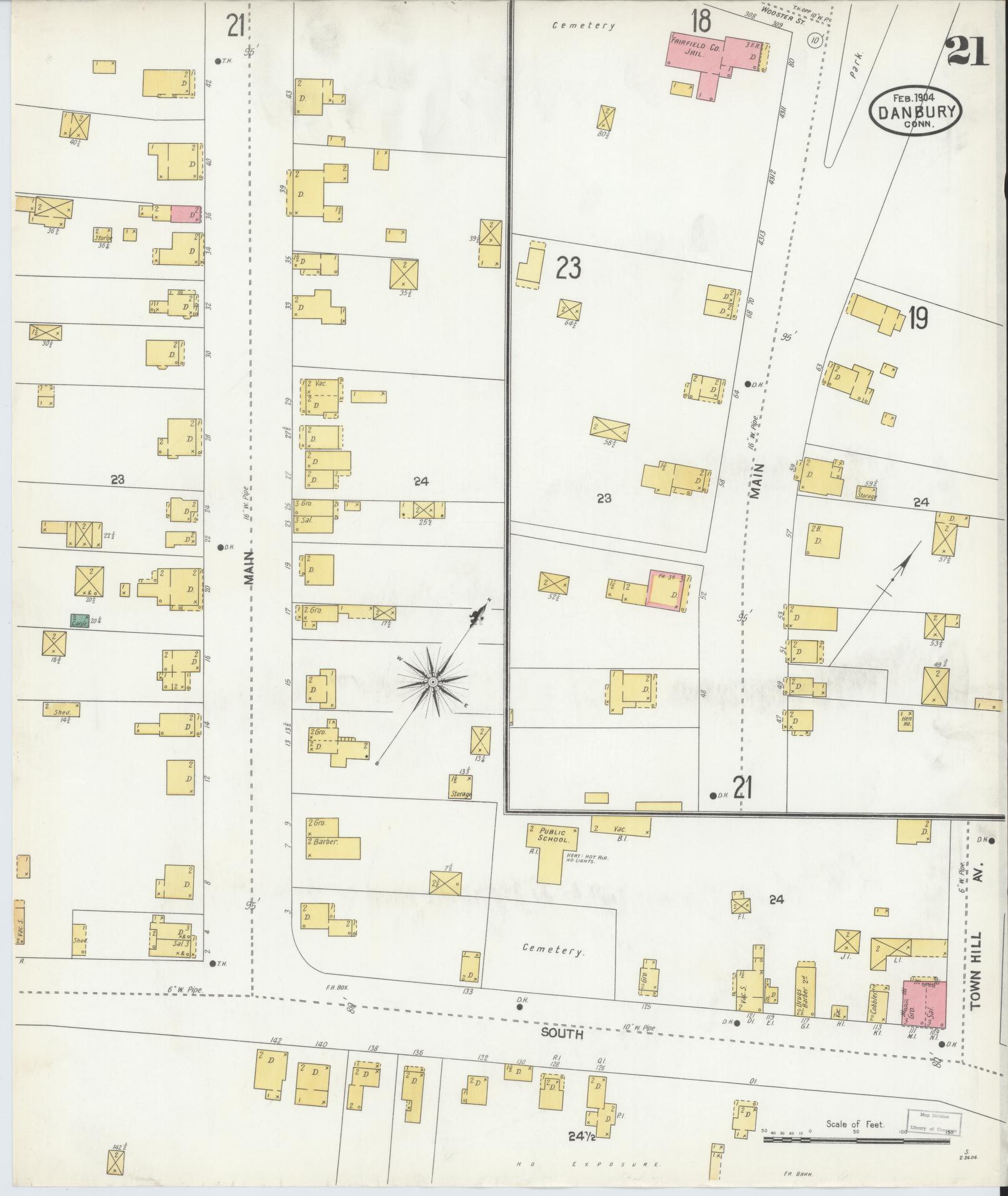 Sanborn Fire Insurance Map from Danbury, Fairfield County, Connecticut (1904), Sheet #0021 - Complete Map Set gallery image, historic Sanborn map, vintage wall art, Connecticut Connecticut