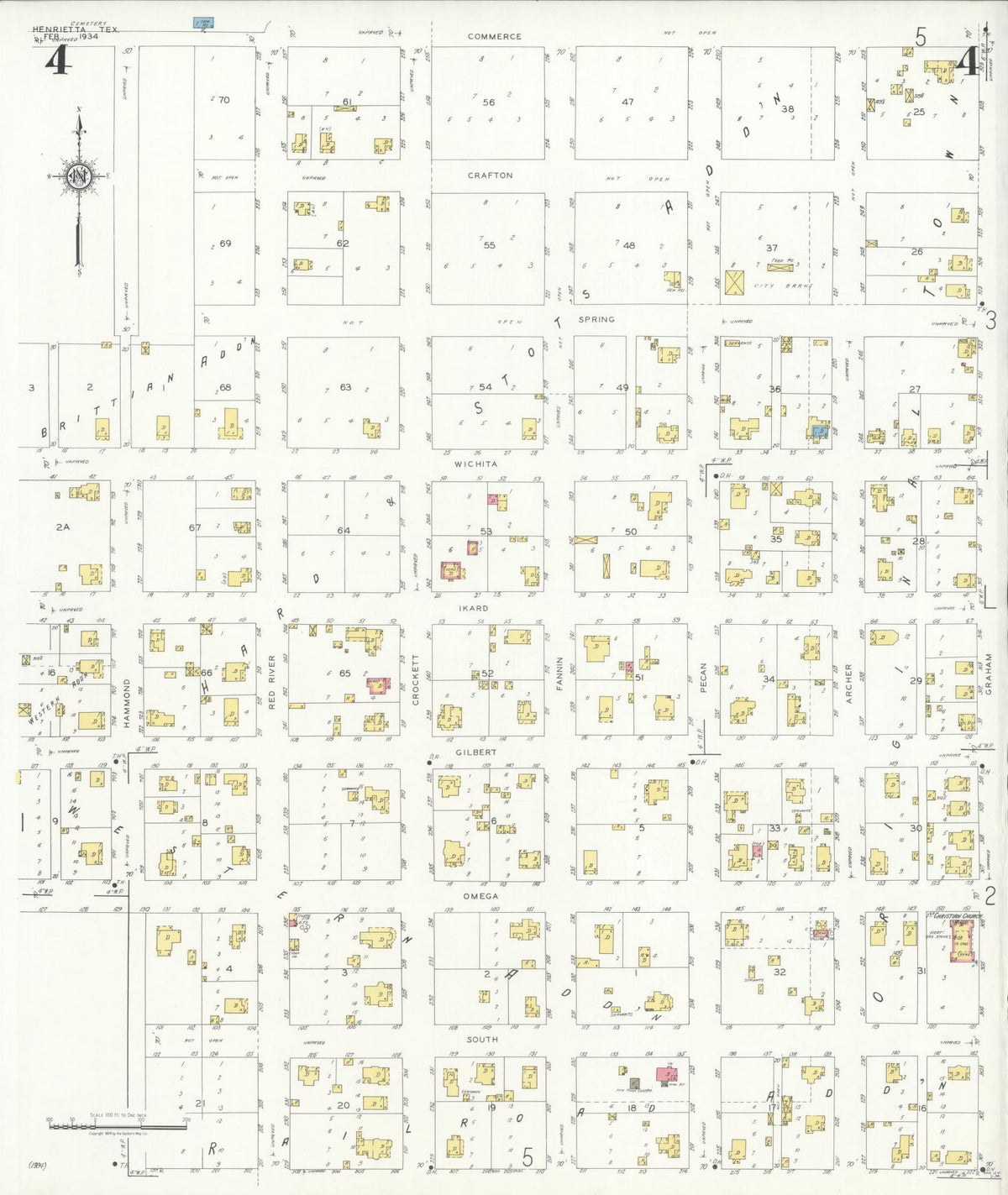 Sanborn Fire Insurance Map from Henrietta, Clay County, Texas (1934), Sheet #0004 - Complete Map Set gallery image, historic Sanborn map, vintage wall art, Texas Texas