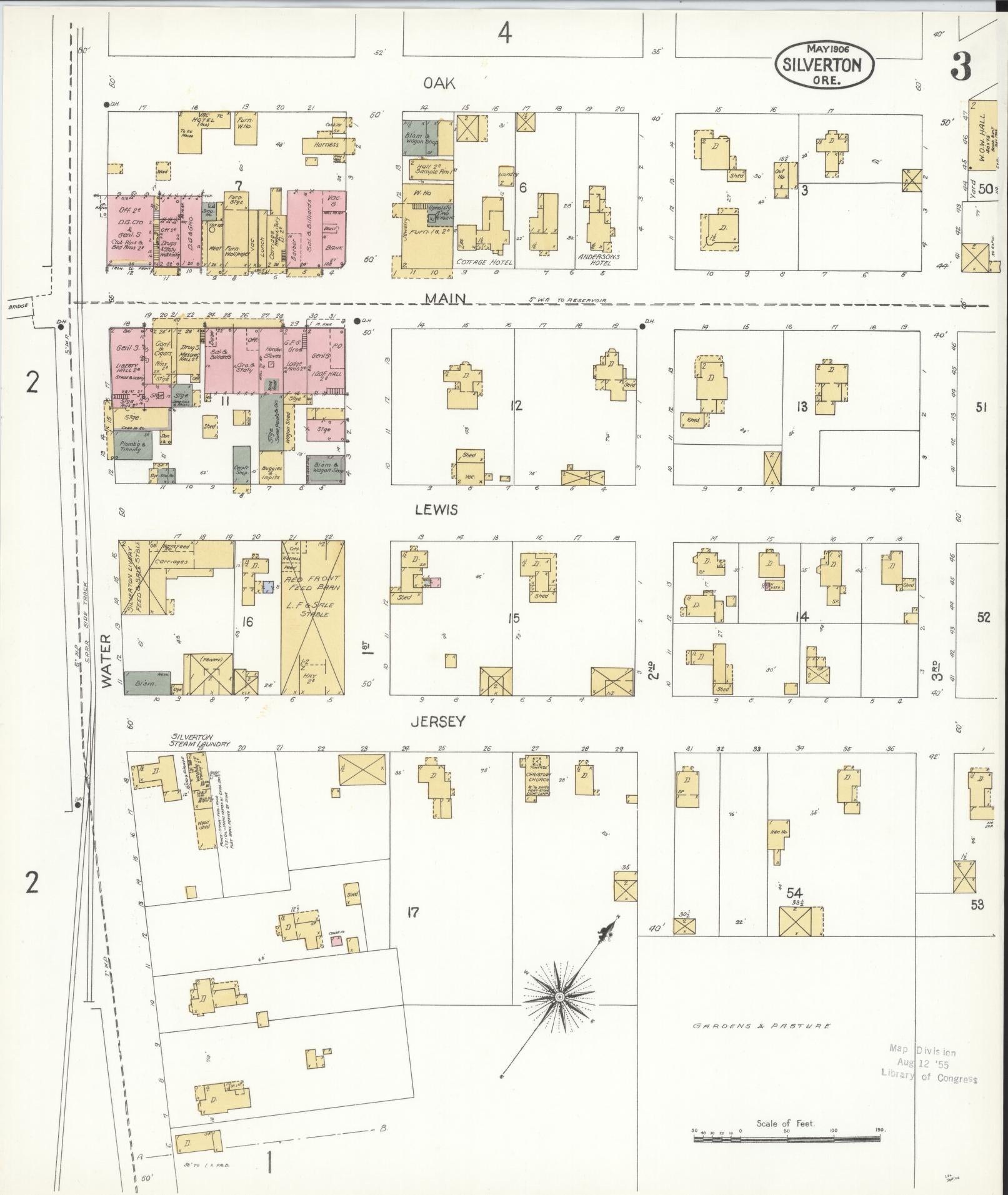 Sanborn Fire Insurance Map from Silverton, Marion County, Oregon (1906), Sheet #0003 - Complete Map Set gallery image, historic Sanborn map, vintage wall art, Oregon Oregon