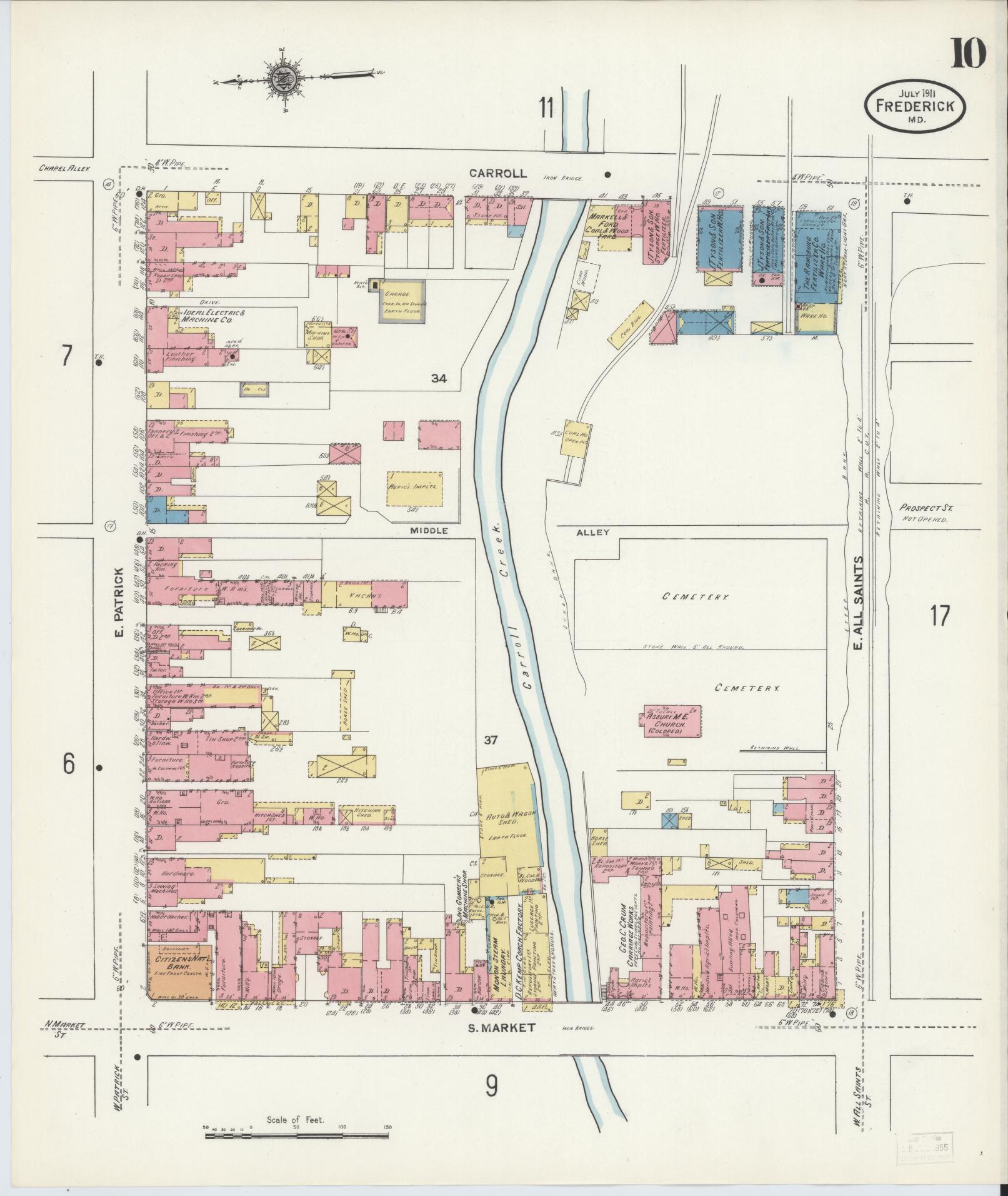 Sanborn Fire Insurance Map from Frederick, Frederick County, Maryland (1911), Sheet #0010 - Historic Sanborn Fire Insurance Map Print, vintage old map wall art