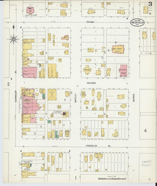 Sanborn Fire Insurance Map from Redfield, Spink County, South Dakota (1904), Sheet #0003 - Historic Sanborn Fire Insurance Map Print, vintage old map wall art, antique decor, genealogy gift, South Dakota South Dakota map