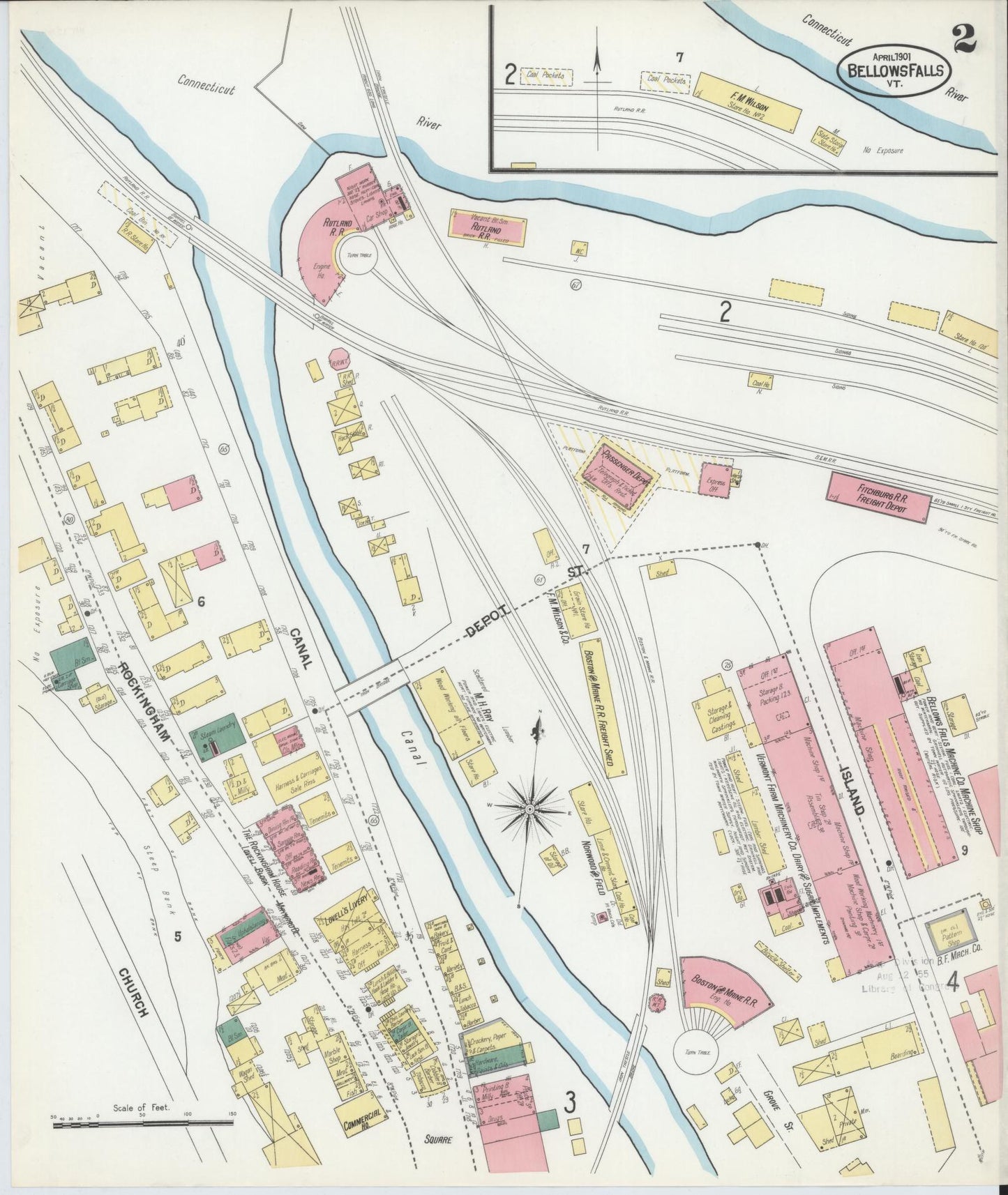 Sanborn Fire Insurance Map from Bellows Falls, Windham County, Vermont (1901), Sheet #0002 - Complete Map Set gallery image, historic Sanborn map, vintage wall art, Vermont Vermont