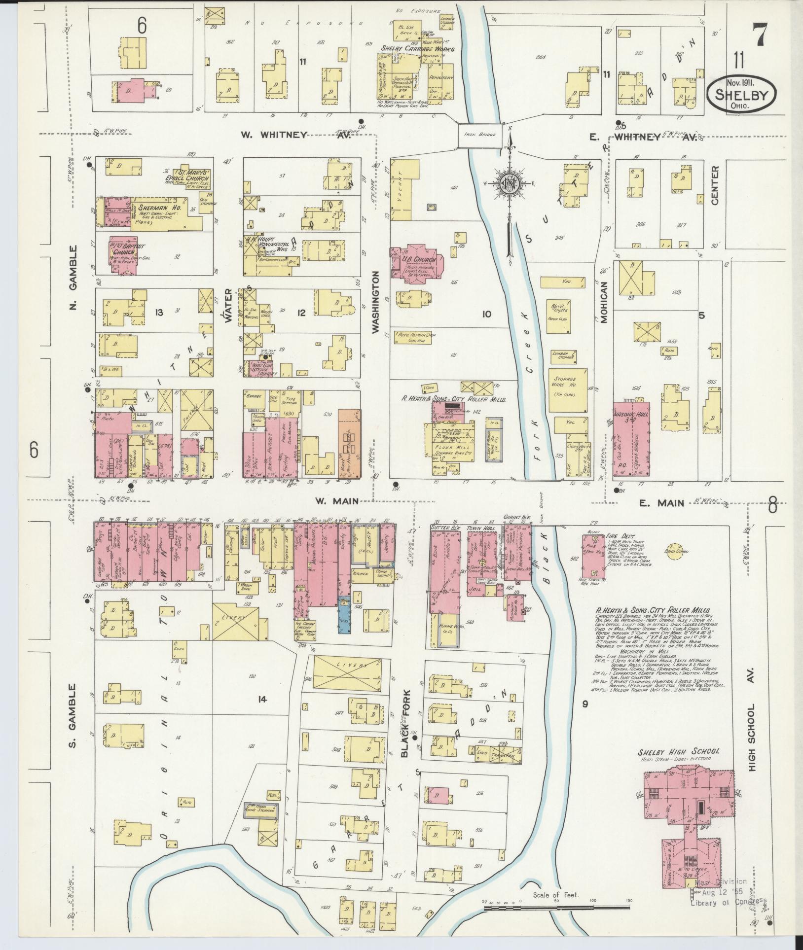 Sanborn Fire Insurance Map from Shelby, Richland County, Ohio (1911), Sheet #0007 - Historic Sanborn Fire Insurance Map Print, vintage old map wall art, antique decor, genealogy gift, Ohio Ohio map