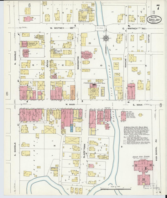 Sanborn Fire Insurance Map from Shelby, Richland County, Ohio (1911), Sheet #0007 - Historic Sanborn Fire Insurance Map Print, vintage old map wall art, antique decor, genealogy gift, Ohio Ohio map