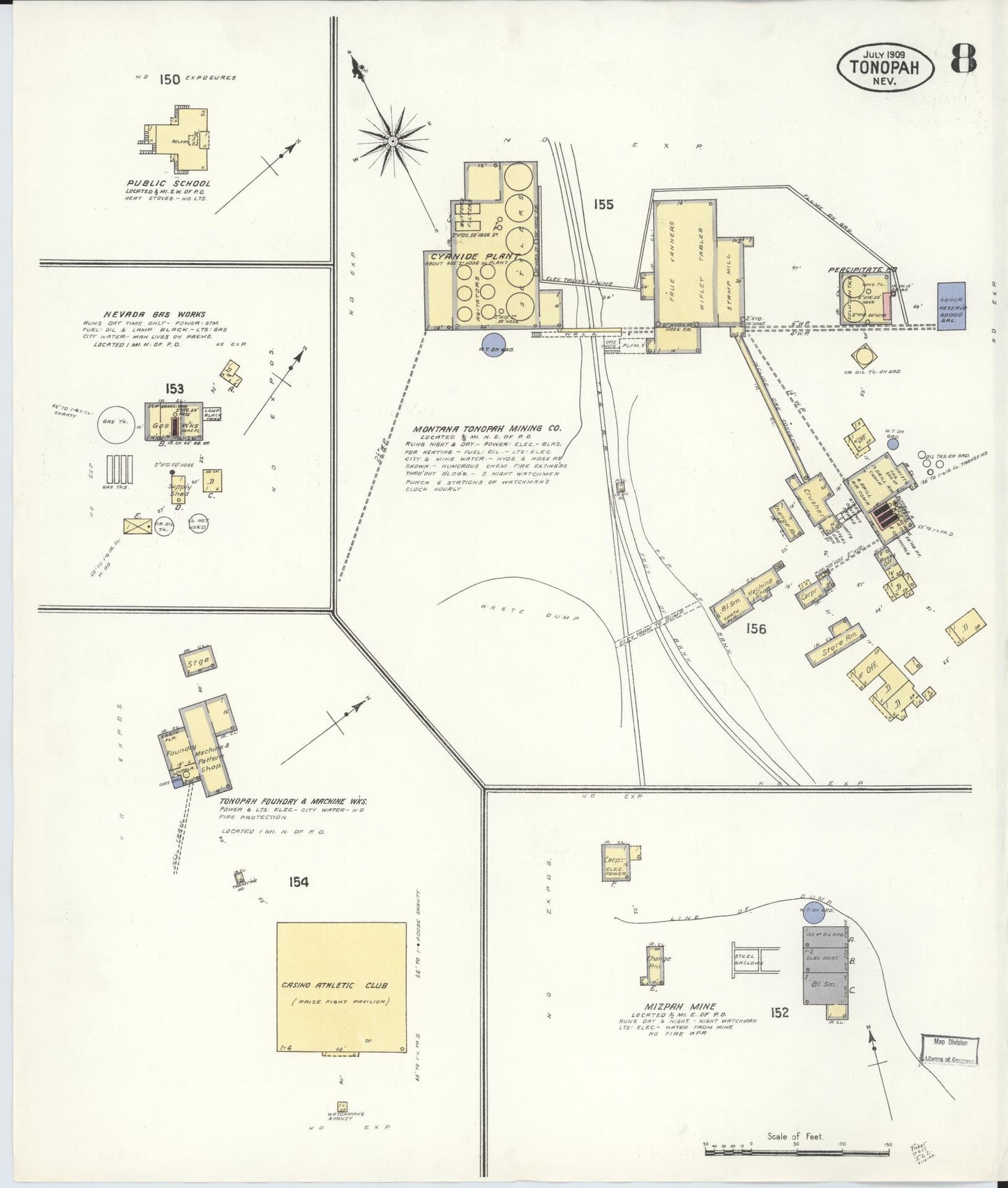 Sanborn Fire Insurance Map from Tonopah, Nye County, Nevada (1909), Sheet #0008 - Complete Map Set gallery image, historic Sanborn map, vintage wall art, Nevada Nevada