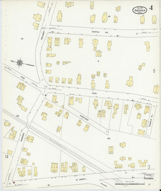 Sanborn Fire Insurance Map from Andover, Essex County, Massachusetts (1911), Sheet #0004 - Historic Sanborn Fire Insurance Map Print, vintage old map wall art, antique decor, genealogy gift, Massachusetts Massachusetts map