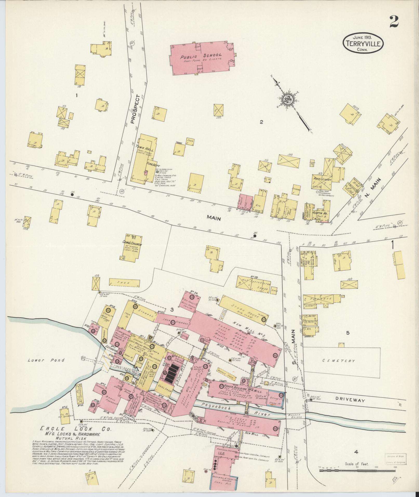 Sanborn Fire Insurance Map from Terryville, Litchfield County, Connecticut (1913), Sheet #0002 - Complete Map Set gallery image, historic Sanborn map, vintage wall art, Connecticut Connecticut