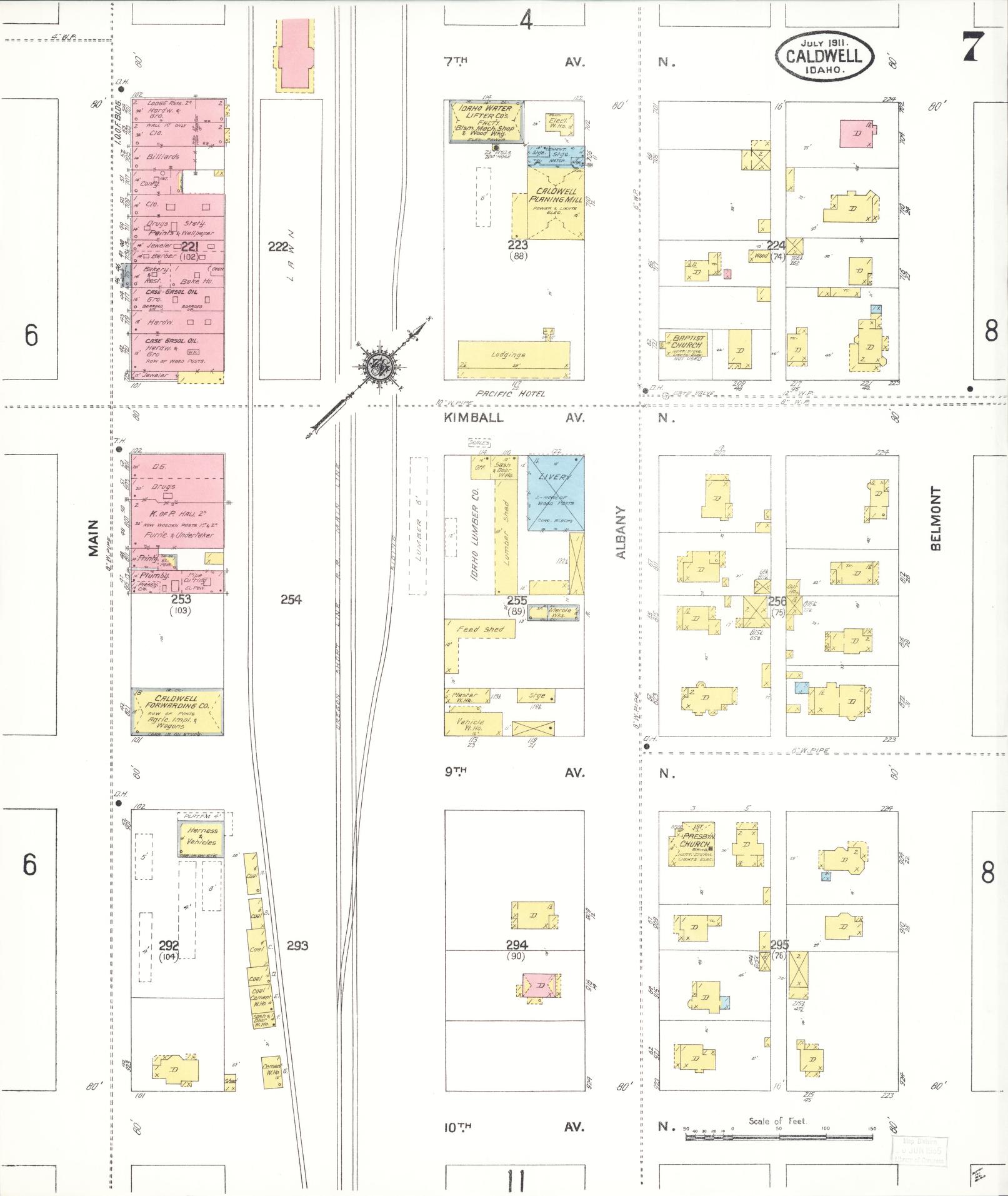 Sanborn Fire Insurance Map from Caldwell, Canyon County, Idaho (1911), Sheet #0007 - Historic Sanborn Fire Insurance Map Print, vintage old map wall art, antique decor, genealogy gift, Idaho Idaho map
