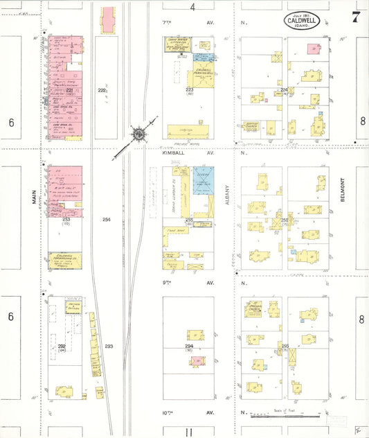 Sanborn Fire Insurance Map from Caldwell, Canyon County, Idaho (1911), Sheet #0007 - Historic Sanborn Fire Insurance Map Print, vintage old map wall art, antique decor, genealogy gift, Idaho Idaho map