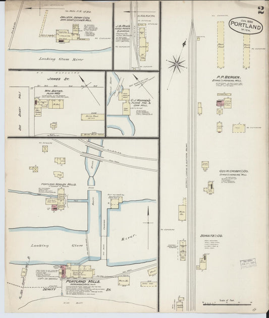 Sanborn Fire Insurance Map from Portland, Ionia County, Michigan (1886), Sheet #0002 - Historic Sanborn Fire Insurance Map Print, vintage old map wall art, antique decor, genealogy gift, Michigan Michigan map