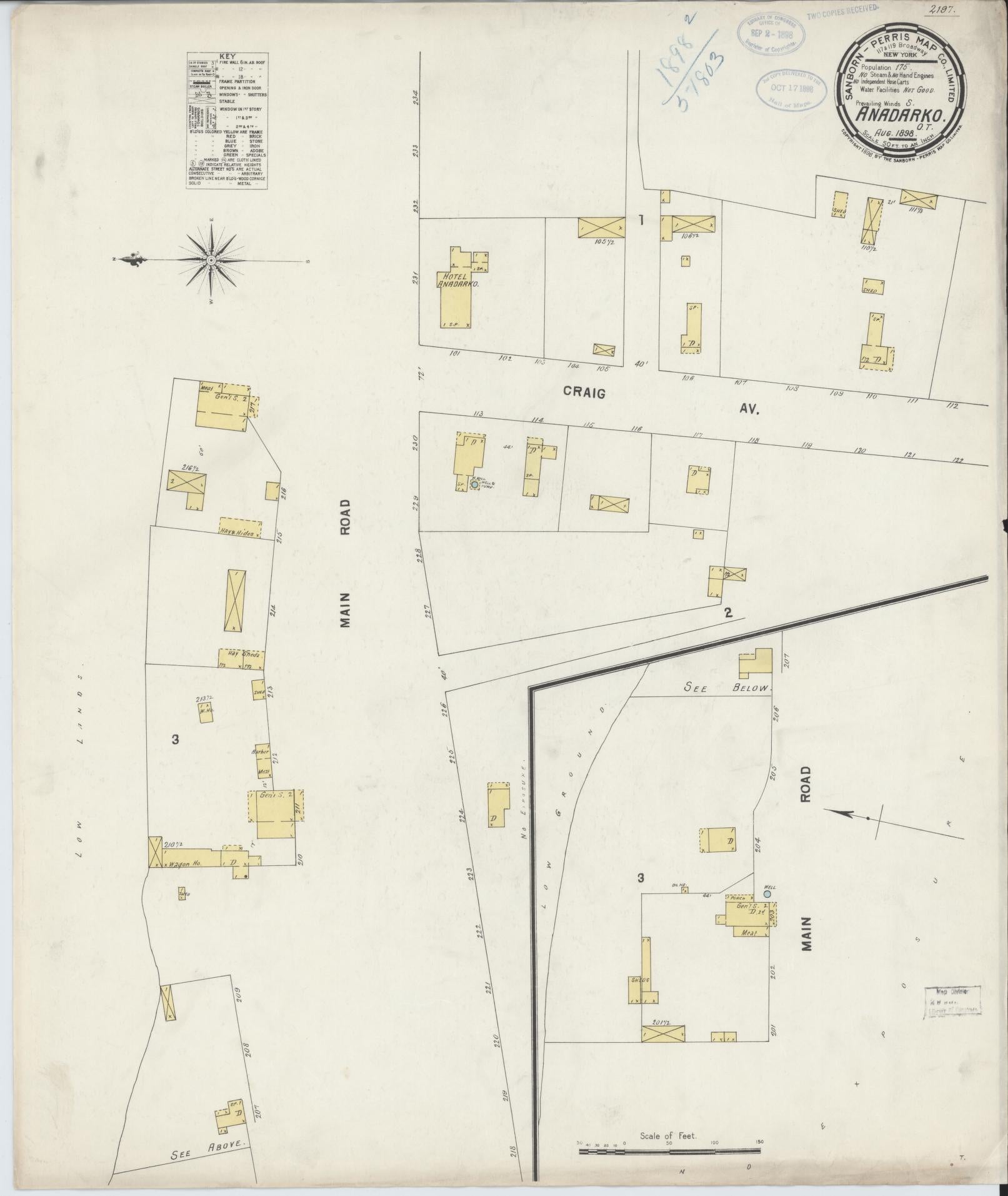 Sanborn Fire Insurance Map from Anadarko, Caddo County, Oklahoma (1898), Sheet #0001 - Historic Sanborn Fire Insurance Map Print, vintage old map wall art, antique decor, genealogy gift, Oklahoma Oklahoma map