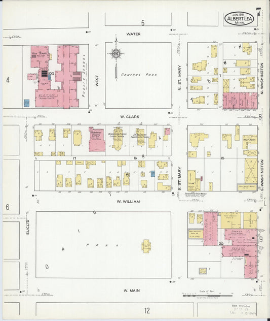 Sanborn Fire Insurance Map from Albert Lea, Freeborn County, Minnesota (1918), Sheet #0007 - Historic Sanborn Fire Insurance Map Print, vintage old map wall art, antique decor, genealogy gift, Minnesota Minnesota map