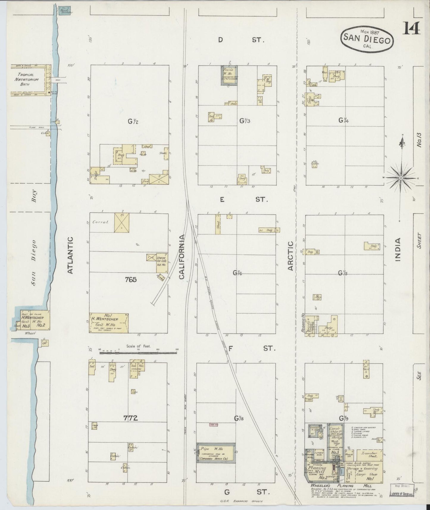 Sanborn Fire Insurance Map from San Diego, San Diego County, California (1887), Sheet #0014 - Complete Map Set gallery image, historic Sanborn map, vintage wall art, California California
