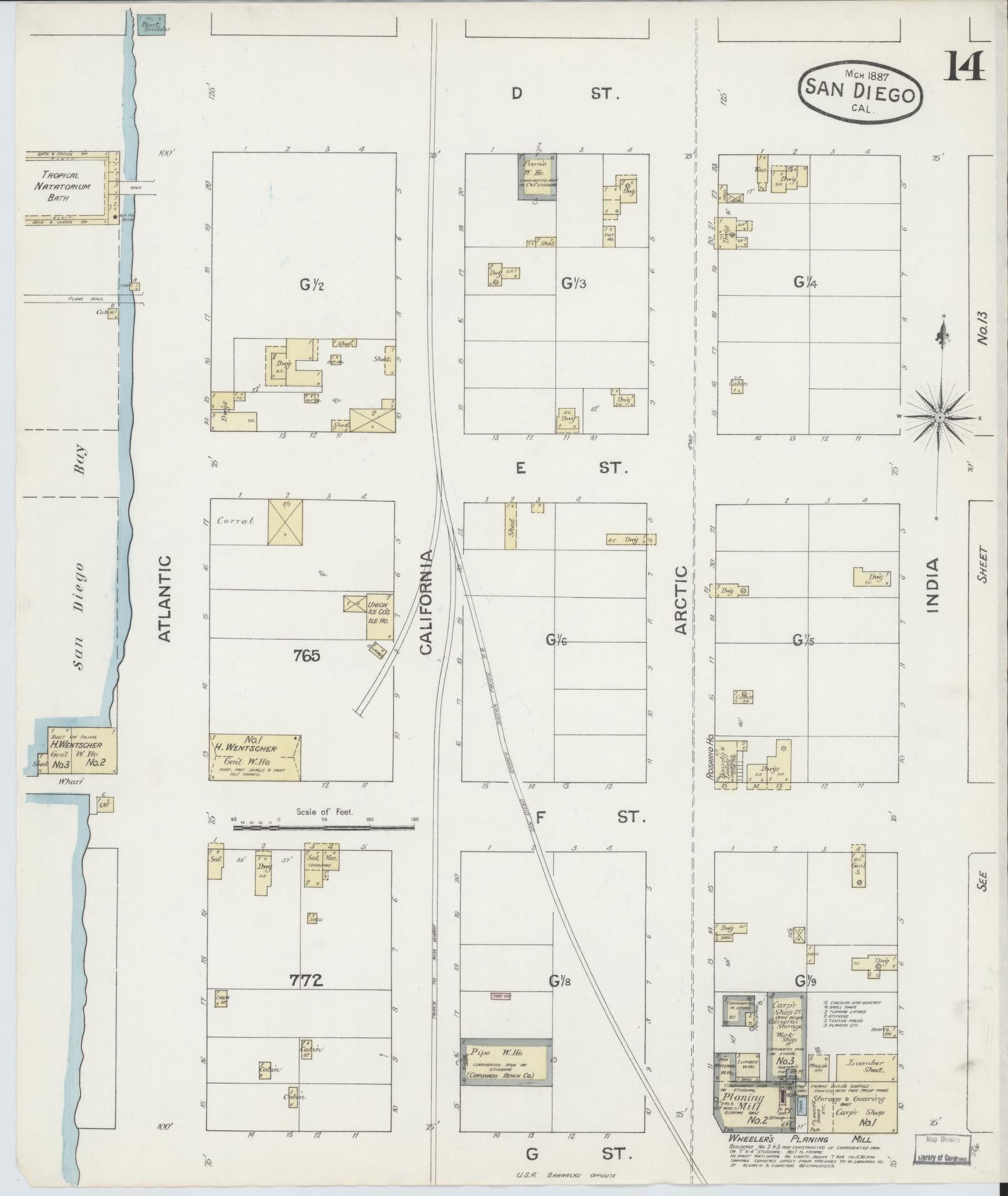 Sanborn Fire Insurance Map from San Diego, San Diego County, California (1887), Sheet #0014 - Complete Map Set gallery image, historic Sanborn map, vintage wall art, California California
