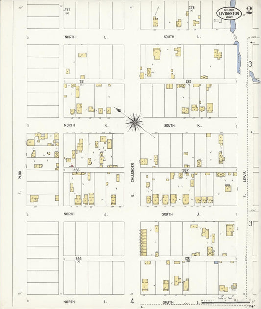 Sanborn Fire Insurance Map from Livingston, Park County, Montana (1907), Sheet #0002 - Historic Sanborn Fire Insurance Map Print, vintage old map wall art, antique decor, genealogy gift, Montana Montana map