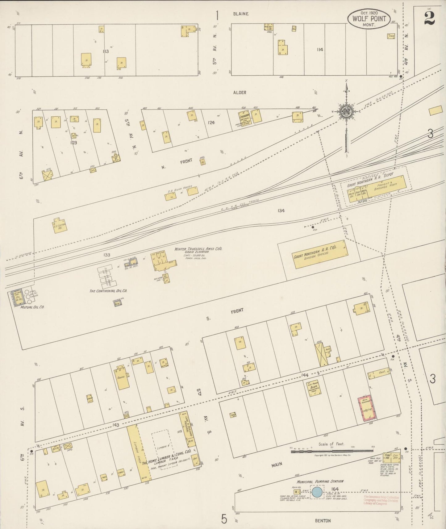 Sanborn Fire Insurance Map from Wolf Point, Roosevelt County, Montana (1920), Sheet #0002 - Historic Sanborn Fire Insurance Map Print, vintage old map wall art, antique decor, genealogy gift, Montana Montana map